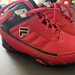 Fila Red and Black Mid-Top Sneakers with Leather Finish