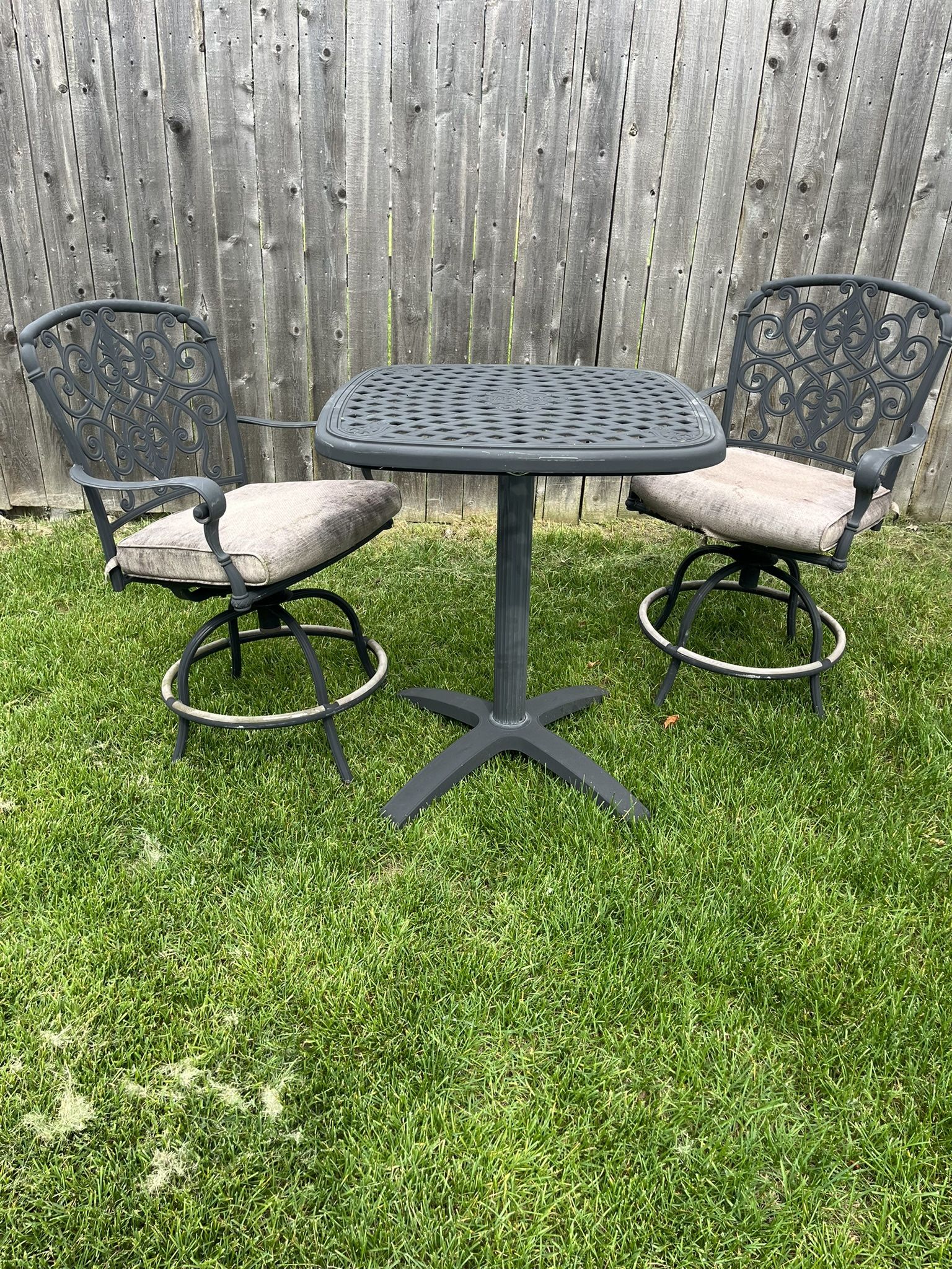 Hampton Bay Wrought Iron Style High Top Table w/ 2 Stools
