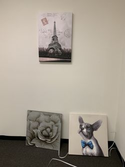 Canvas Art Painting Frenchie Paris Eiffel Tower Flower