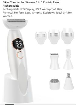 Bikini Trimmer for Women 5 in 1 Electric Razor, Rechargeable Rechargeable LED Display, IPX7 Waterproof. Hair Removal For face, Legs, Armpits, Eyebrows
