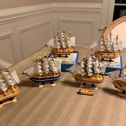 All for $5 Wooden Sailboat 6 Pack Miniature Sailboat Model Ship Nautical Decor Tabletop Ornament