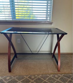 Black Glass & Wood Desk – Home Office / Computer Desk