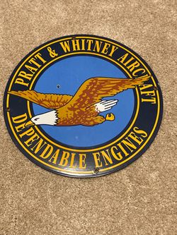 Vintage Pratt & Whitney Aircraft Porcelain 12 Inch Sign