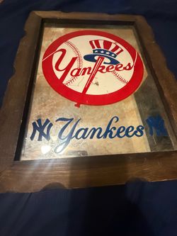 Vintage NY New York Yankees 1970's Bat Hat Logo Carnival Mirror Wood Frame 19x15