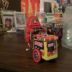 Vintage Toy Wind Up Retro Space Robot With Cart