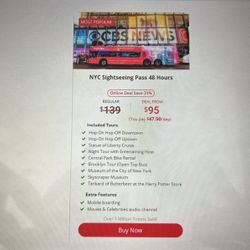 NYC TOP View Sightseeing Pass 48 Hours ($600 8 Tickets)