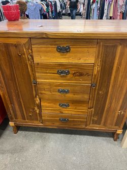 Vintage Pine Wood Sideboard with Drawers
