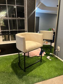 Cream Upholstered Accent Chair with Black Metal Frame