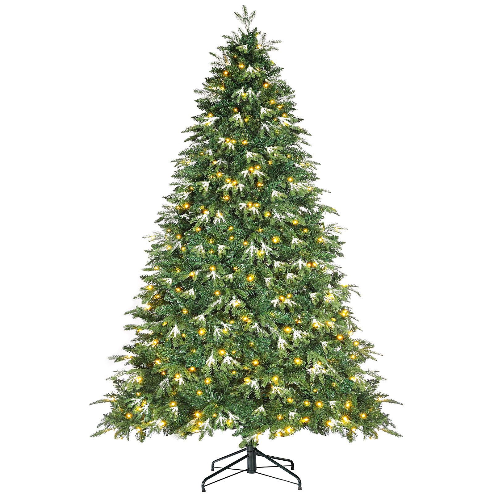 pirecart 9ft Artificial Holiday Christmas Tree with Ice Crystal Snow Standing Xmas Tree with Warm lights & Metal Stand