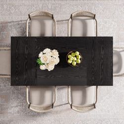 Black Wood 63 in. Double Pedestal Dining Table Kitchen Table Dinner Desk Seats 6 with Heavy Duty Metal Pedestal