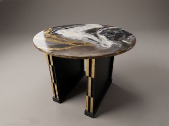 Custom Round Epoxy & Gold Leaf Accent Table: $495