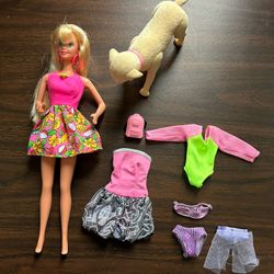Barbie With Extra Long Blonde Hair And Barbie’s Dog, Taffy And Outfits