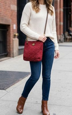 ​Tommy Hilfiger Monogram Jacquard Crossbody Bag – Burgundy / Oxblood 9x9½ New With Tags