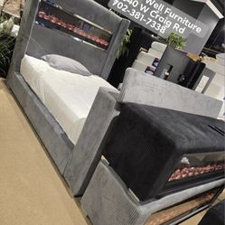 🌟Queen, King Light Up Fireplace TV Pop Up Bed Frame 💥 Furniture Sectionals Avail