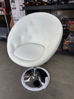 Height Adjustable Modern Swivel Round Tufted Back Accent Chair, Leather White, vanity chair