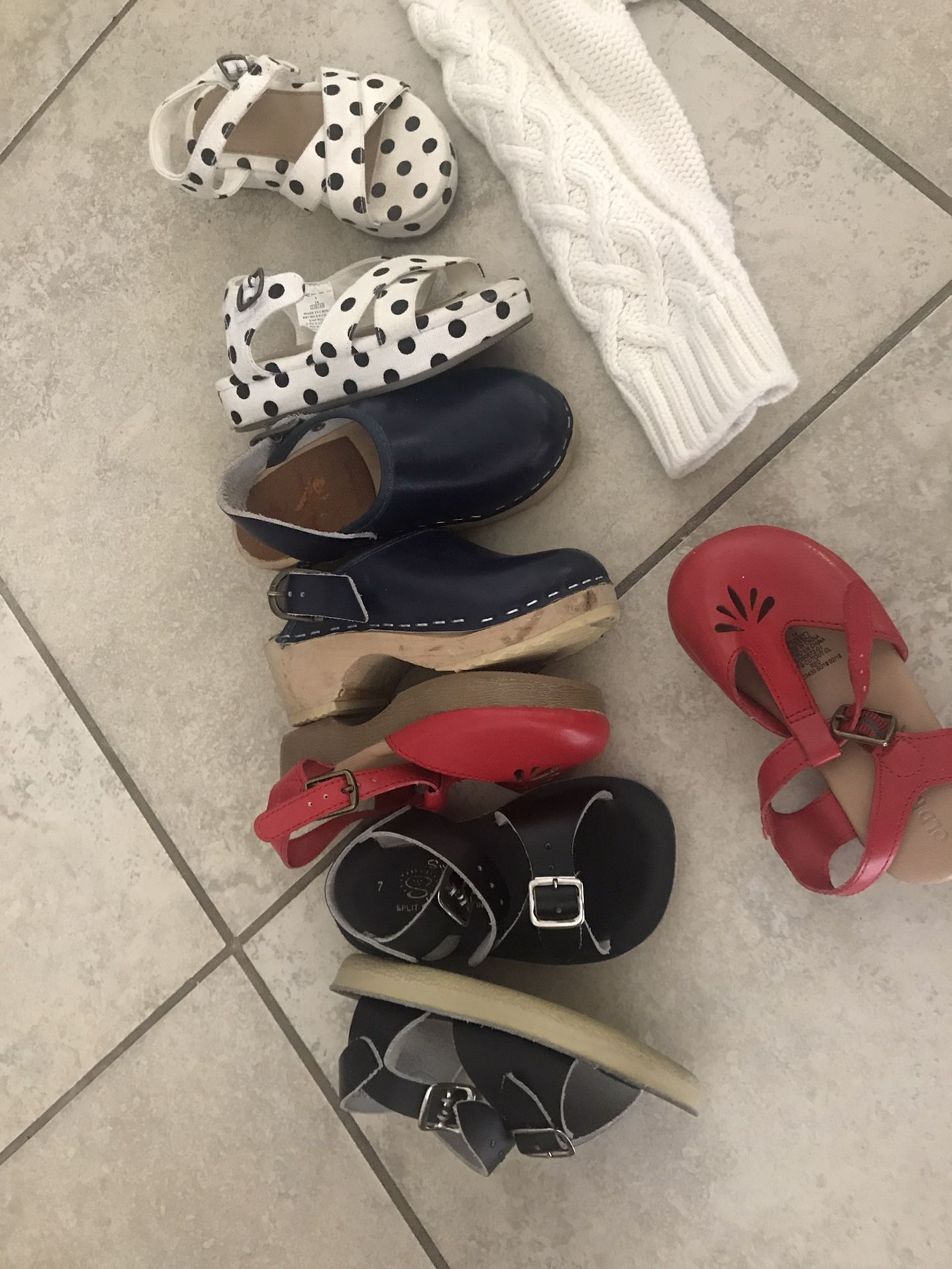 Toddler size 7 shoe lot leather bonus cable knit sweater and size 1year onesie