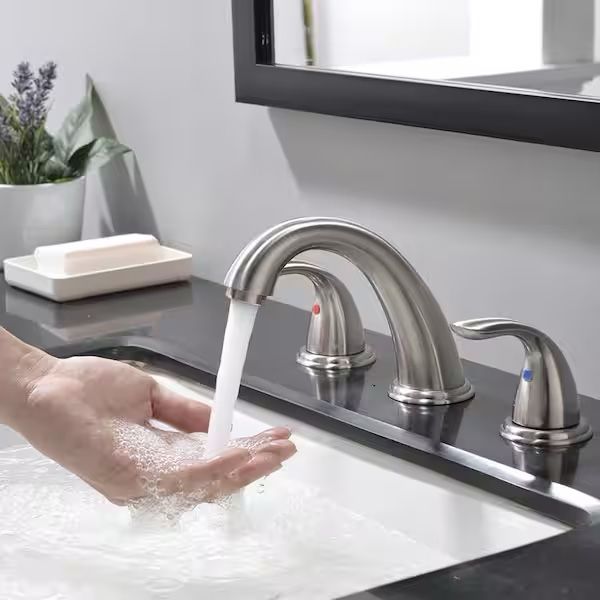 3-Hole 8 in. 2-Handle Brushed Nickel Widespread Bathroom Faucet with Water Supply Line and Metal Pop Up Drain