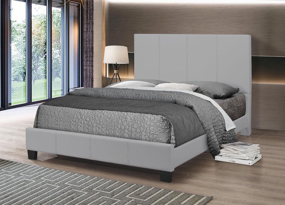 Grey Leather Queen Platform Bed (New In Box)