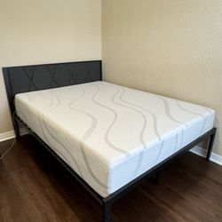 Queen Bed Frame + 12in Mattress + Gray Headboard MOVING SALE!