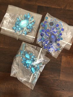 3 Large Blue Brooches