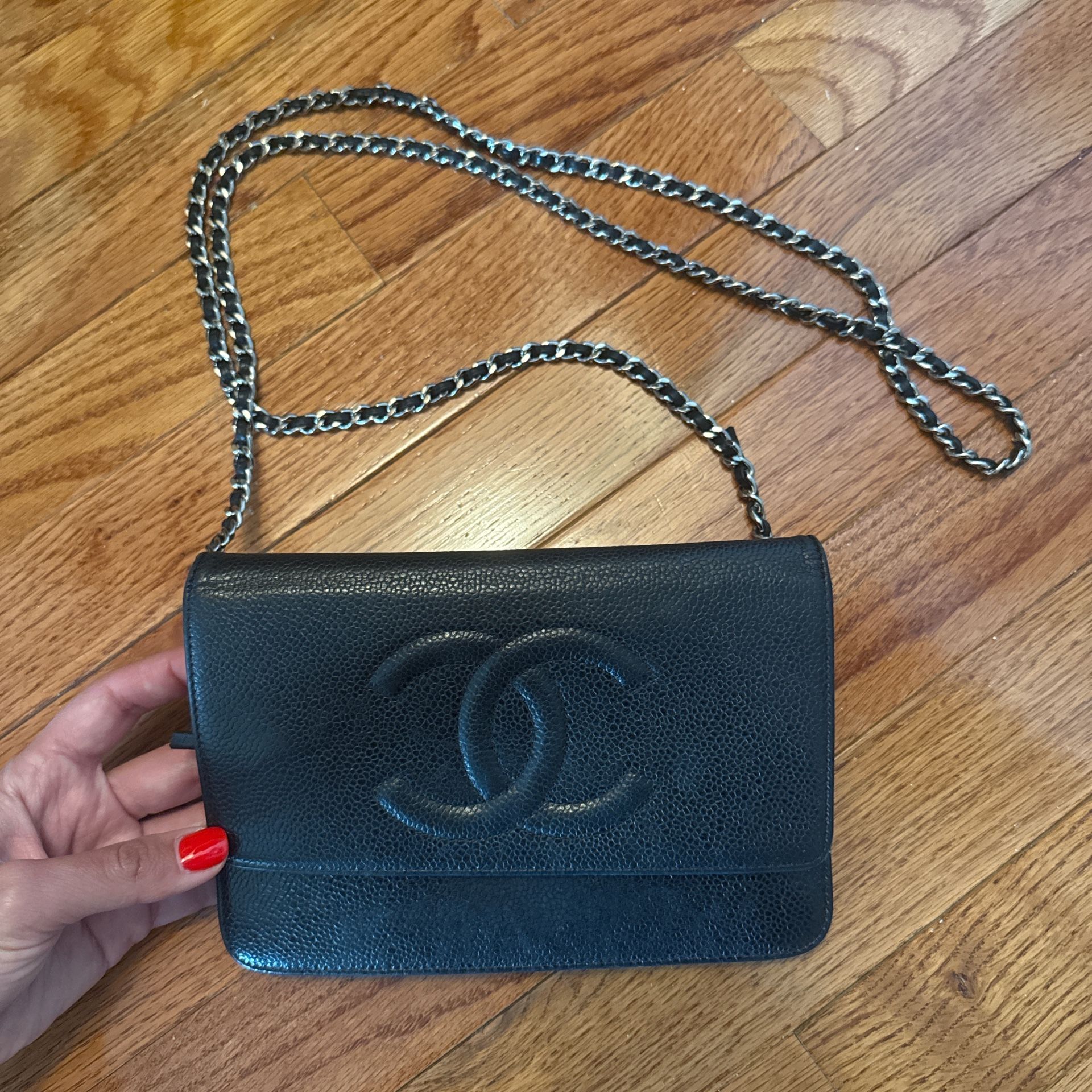 Chanel Wallet On A Chain (Black And Silver)