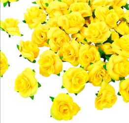 Kesote 50pcs Mini Yellow Roses Artificial Flowers, 1.6" Silk Fake Roses
Small Faux Rose Buds Flower Heads for Decoration, Crafts, Cake Decor, Centerpi