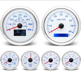 ARTILAURA 6 Gauge Set-GPS Speedometer, Tachometer, Oil Pressure Gauge, Fuel Level, Water Temperature, Voltmeter 7 Color Boat Gauges Kit Marine AUTO (W