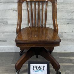 Antique Oak Teacher Office Desk Chair 