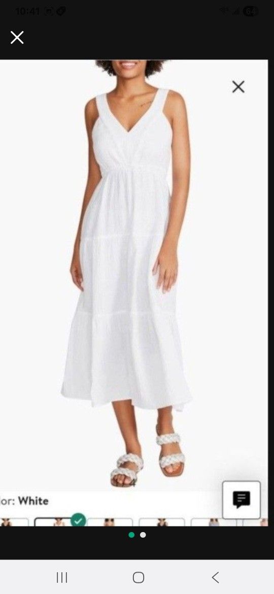 NEW Steve Madden White Cotton Midi Dress Women Girl Spring Summer Vacation Beach Size S