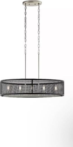 New 30in Kichler Edmund 5-Light Oval Pendant Satin Black Brushed Nickel Mesh Dimmable