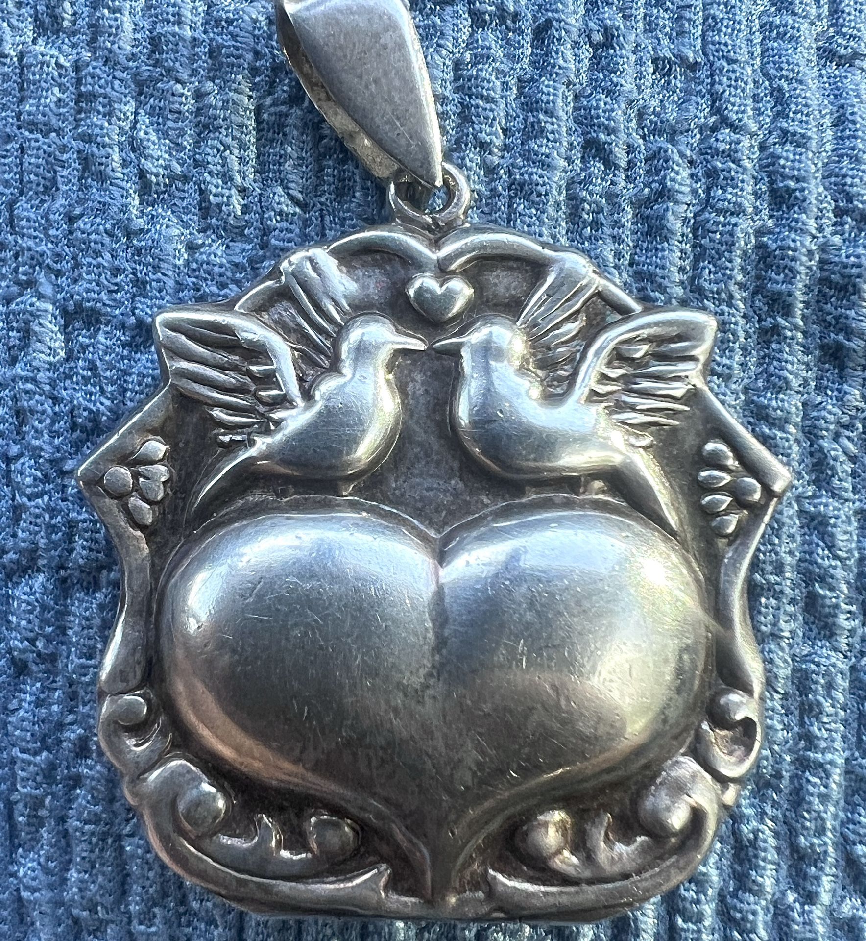 Vintage Dove Heart Sterling Silver 925 Locket Pendant for Necklace