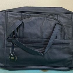 Black Genuine Leather Messenger Shoulder Tote Briefcase Laptop Bag Expandable