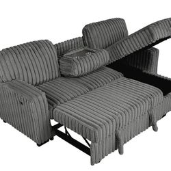 -Sofa Bed- Soft Corduroy Sectional With Pullout Bed