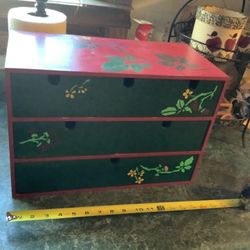 Wooden box for whatever you want in fabulous condition. multiple drawers made very well no cracks or issues Beautifully hand painted Approximately 17”