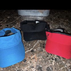 Ladies Lot of 3 visor hats - blue, black and red visor hats tennis 