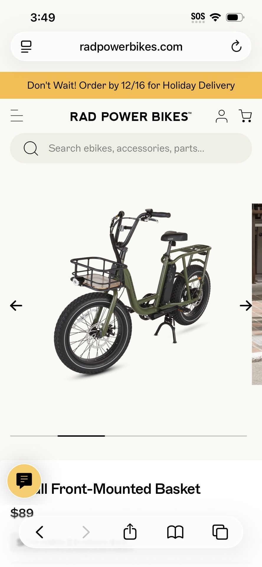 Front-Mounted Basket - Rad Power Bike