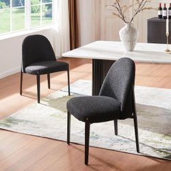 2pcs Modern Aesthetic Black Boucle Upholstered Dining Chair with Metal Legs Armless Set of 2 Kitchen Restaurant Living Room