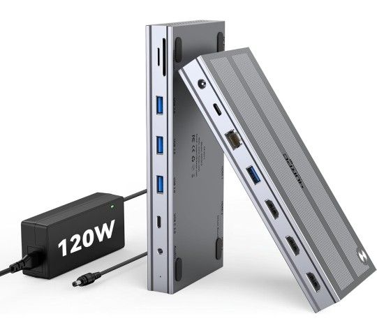 4URPC Laptop Docking Station Triple Display with 120W Power Adapter, Displaylink Docking Station 3 Monitor for MacBook/Mac mini M4, Windows(3 HDMI, 5