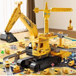 Construction Trucks Cars Toys for Toddlers, Kids Engineering Digger Race Tracks, Excavator Crane Boy Toys for 3-5 Year Old, Birthday Gifts for Kids Ag
