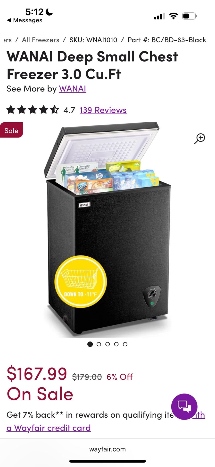 New In Box Wanai Chest Freezer