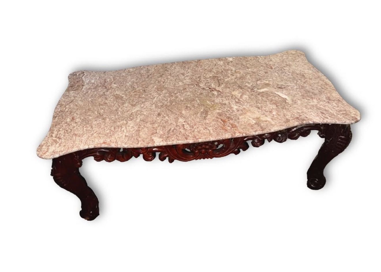 Marble and Cherry Oak Coffee Table