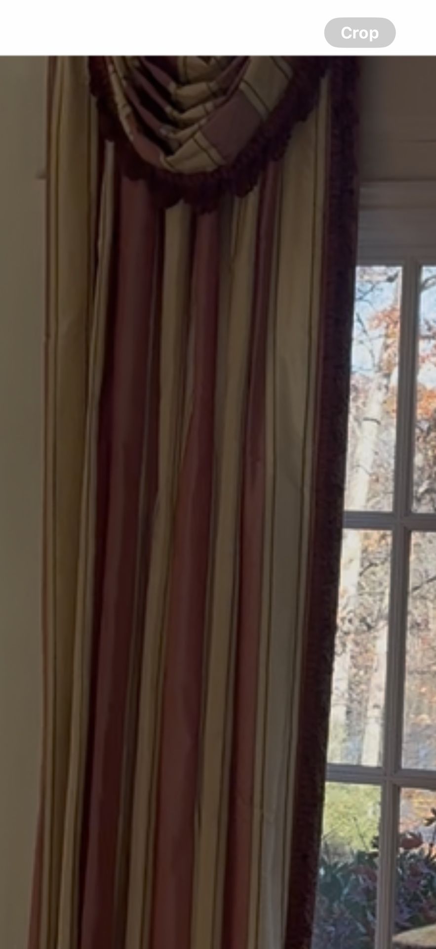 Custom Luxury Striped Drapery + Swag Valance Set – Large Arch Window