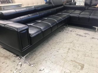 New Black Leather Sectional Couch only $50 down payment