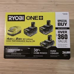 Ryobi One+ 18V Lithium Ion HIGH PERFORMANCE Battery Kit With 2.0 Ah Battery And (2) 4.0 Ah Batteries And Charger NEW IN BOX UNOPENED