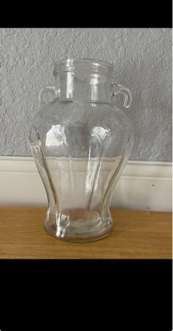 Vintage Thick Ribbed Glass Jar with 2 Handles