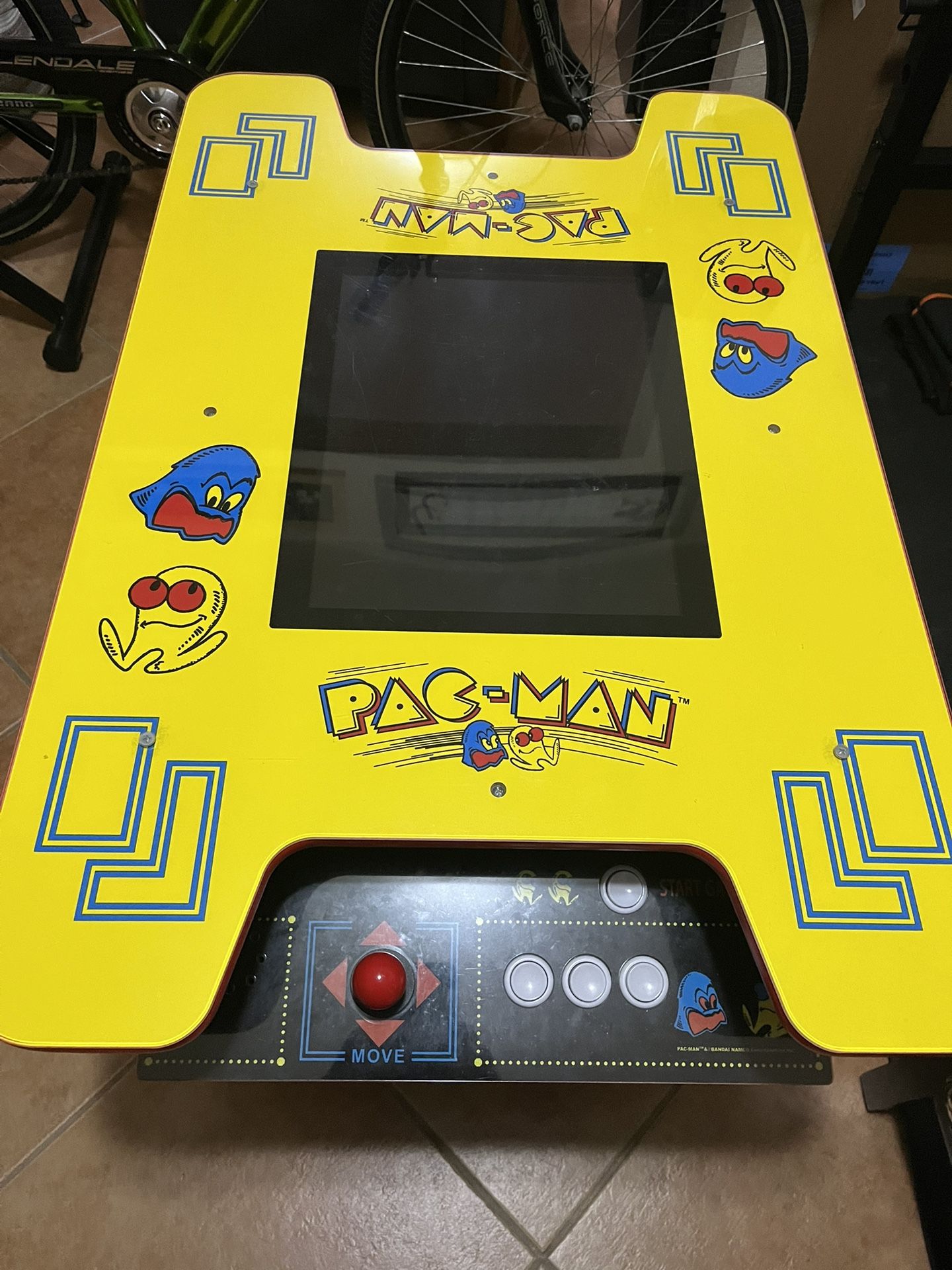 PAC Man Arcade One Up Game Table With Two White Stools Excellent Condition And Works With No Issues