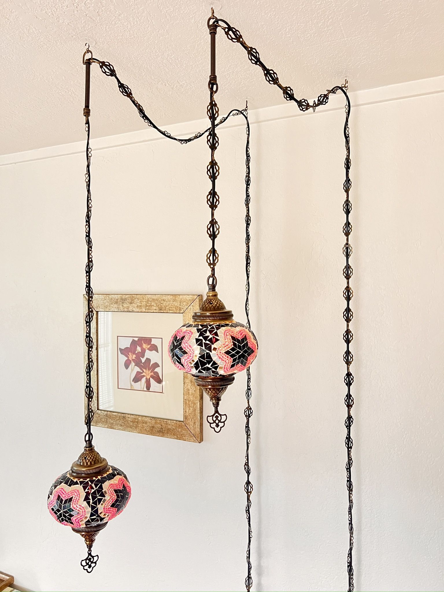 Hanging Swag Lamp, Plug in Pendant Ceiling Glass Light, 15ft Chain Cord, Turkish Lamps, Use at Home, Lounge, Bar as a Nightlight, Gift for Mom
