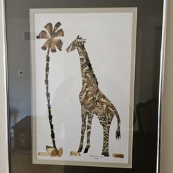 African art made from real, ethically sourced butterfly wings. Giraffe and Palm Tree.