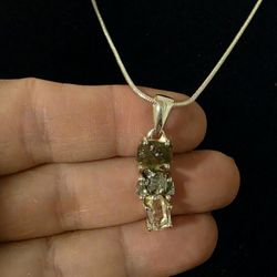 Genuine Moldavite Herkimer METEORITE. 925 STERLING SILVER PENDANT NEW