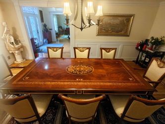 Handcrafted Italian Neoclassical Dining Table & 8 Chairs - Pristine 9PC Set